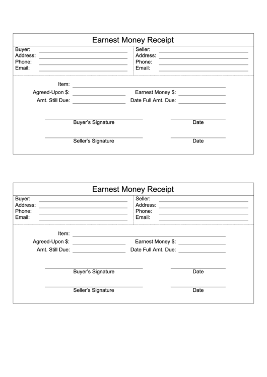 Earnest Money Receipt printable pdf download