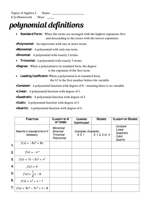 Polynomial Definitions printable pdf download