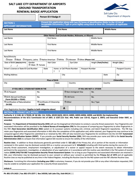 Fillable Renewal Badge Application Form printable pdf download