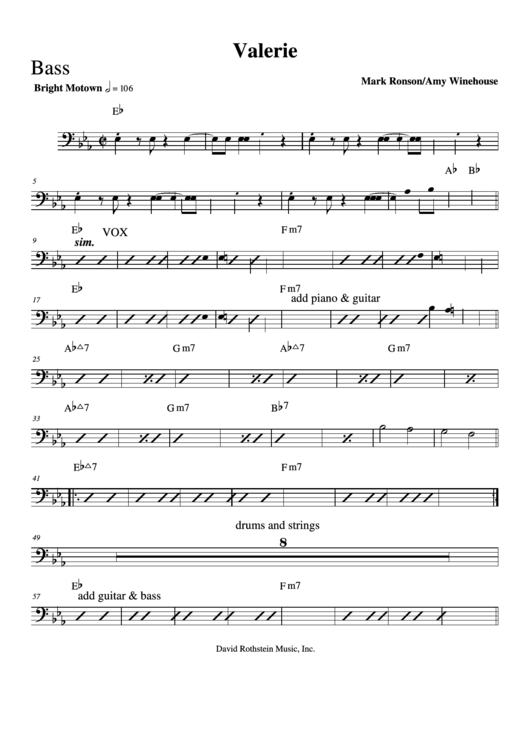 'Valerie' By Mark Ronson/amy Winehouse Guitar Chords Sheet Music