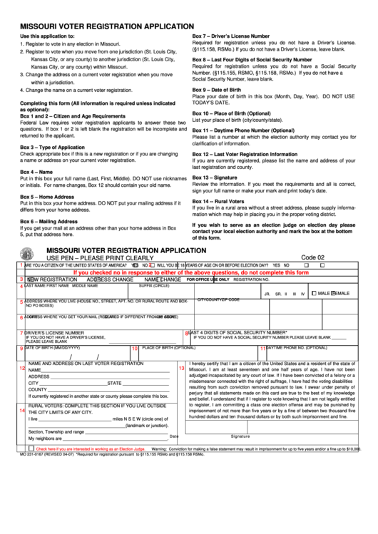 Missouri Voter Registration Application printable pdf download