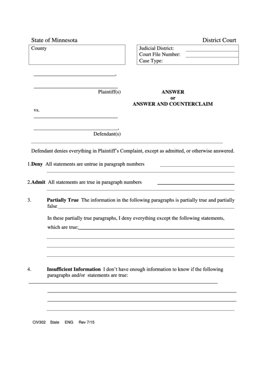 Top Counterclaim Form Templates free to download in PDF format