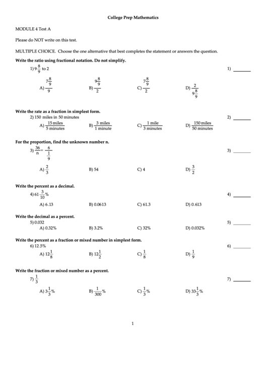 College Prep Mathematics printable pdf download