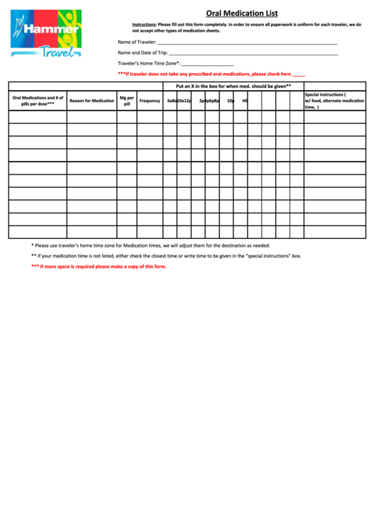 Oral Medication List printable pdf download