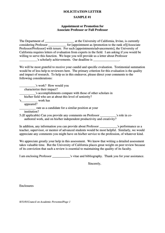 Sample Academic Solicitation Letter Template printable pdf download