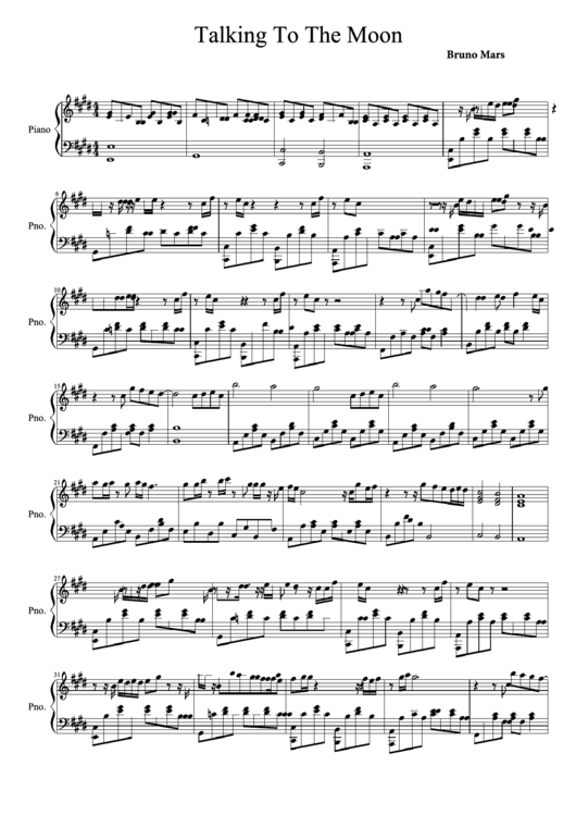 Talking To The Moon Bruno Mars (Sheet Music) printable pdf download