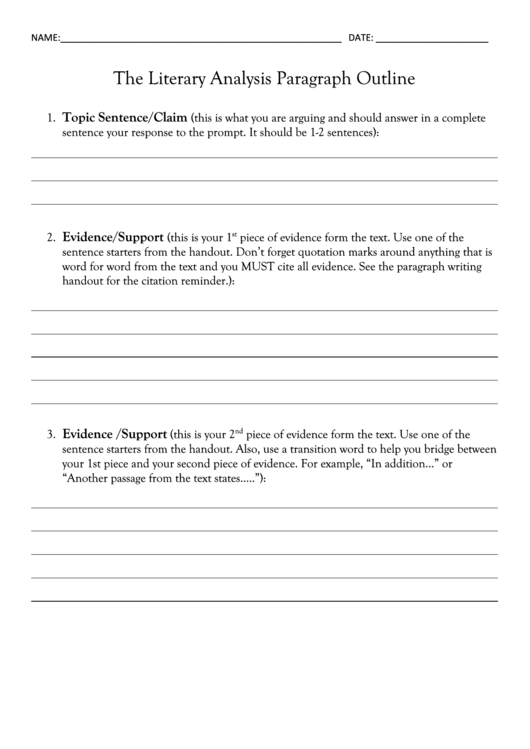The Literary Analysis Paragraph Outline Template printable pdf download
