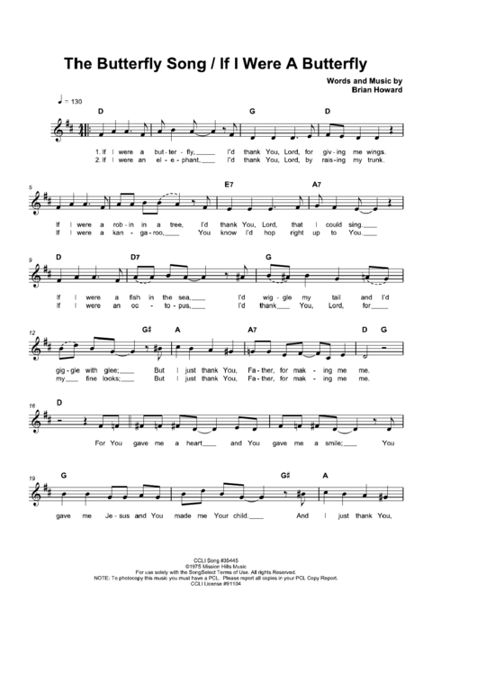 If I Were A Butterfly (Sheet Music) Brian Howard printable pdf download