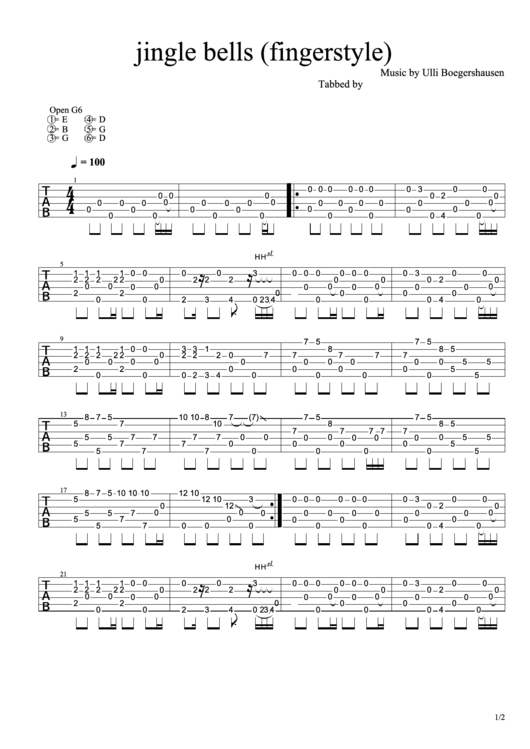 Jingle Bells (Fingerstyle) Guitar Tab Sheet printable pdf download