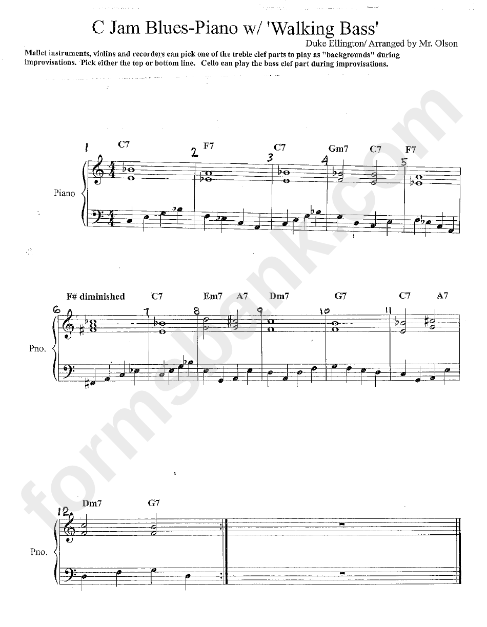 Piano Sheet Music Walking Bass Duke Ellington / Mr.olson printable