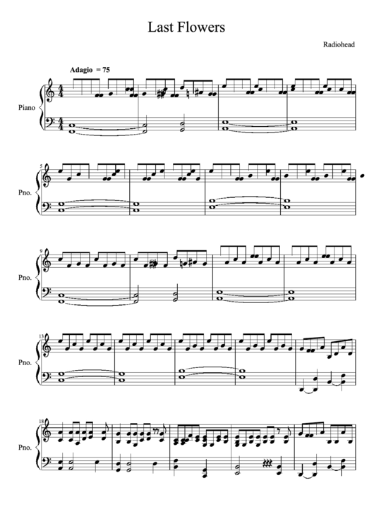 Piano Sheet Music Last Flowers Radiohead printable pdf download