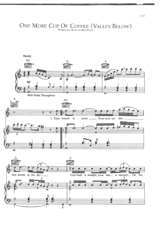 One More Cup Of Coffee (Valley Below) Bob Dylan Sheet Music printable