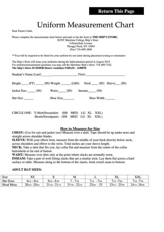 Uniform Measurement Chart printable pdf download