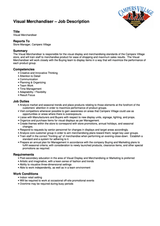 Visual Merchandiser printable pdf download