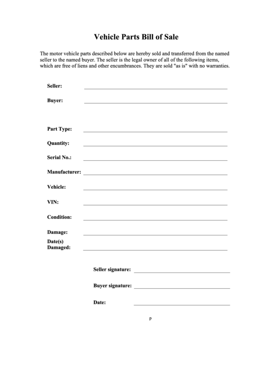 Vehicle Bill Of Sale Form printable pdf download
