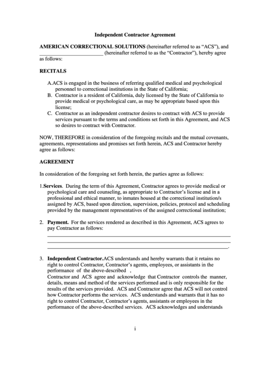 Form Ic03 Independent Contractor Agreement Form