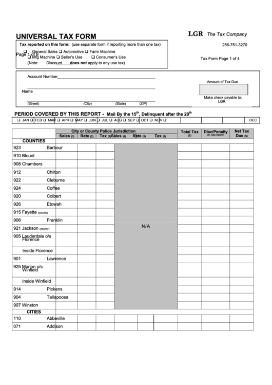 Universal Sales Tax Form Alabama printable pdf download