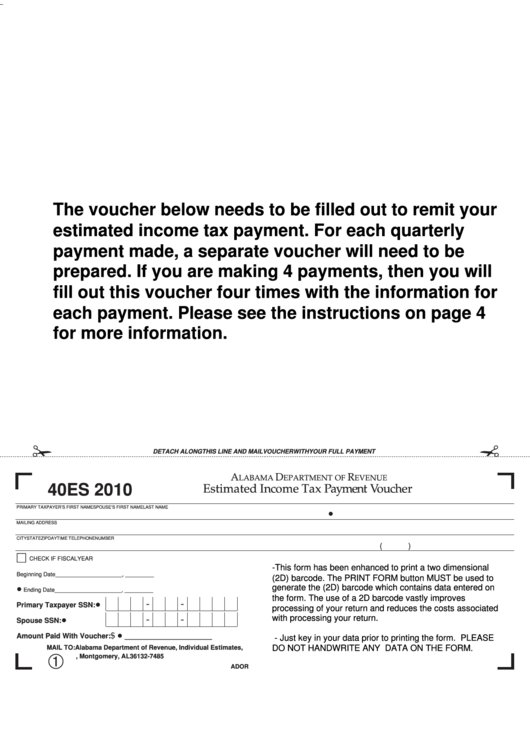 Fillable Form 40es Estimated Tax Payment Voucher 2010