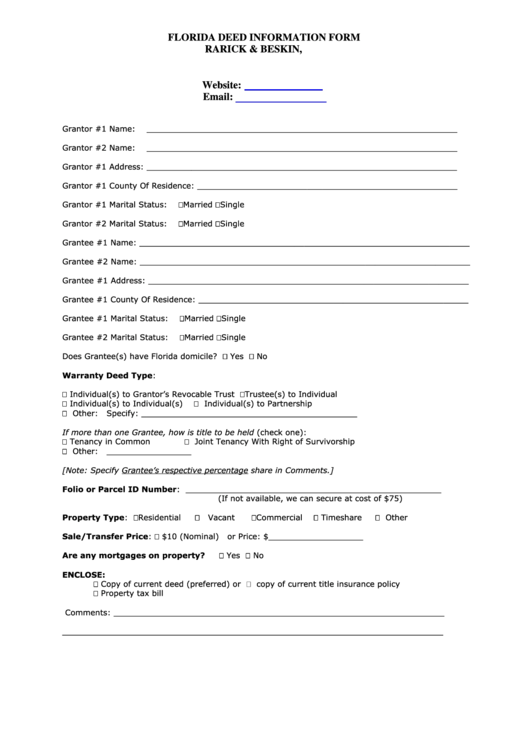 Florida Deed Information Form (Sample) printable pdf download
