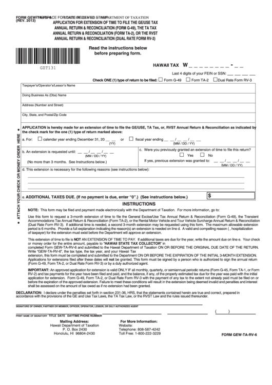 Form GewTaRv6 Application For Extension Of Time To File The Ge/use
