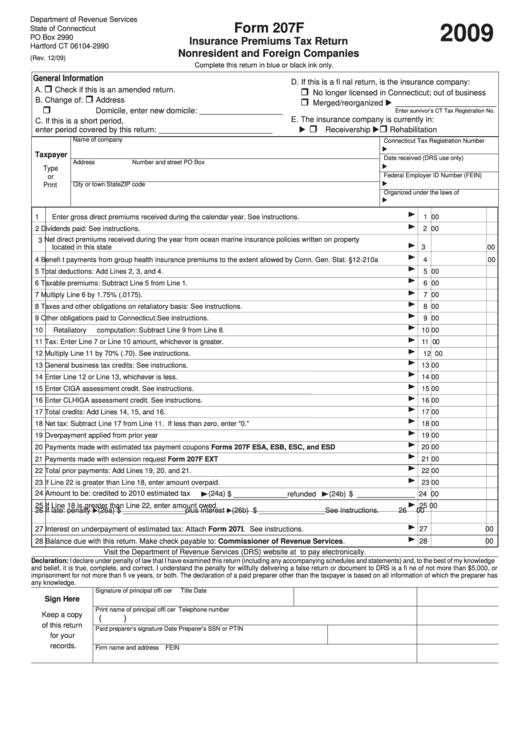 Form 207f Insurance Premiums Tax Return Nonresident And Foreign