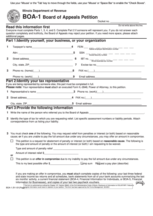Fillable Form Boa1 Board Of Appeals Petition printable pdf download