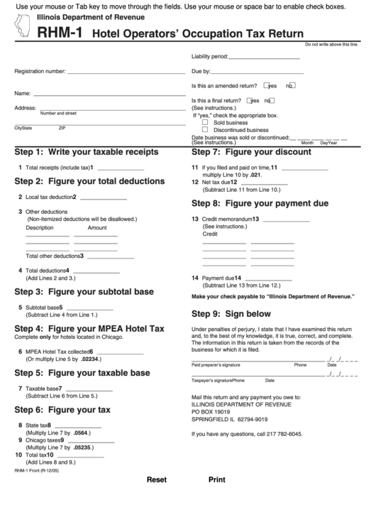 Fillable Form Rhm1 Hotel Operators' Occupation Tax Return Illinois