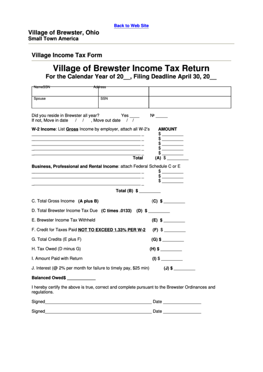 Village Of Brewster Tax Return Form printable pdf download