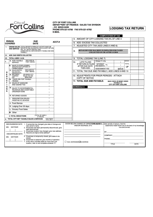 Lodging Tax Return City Of Fort Collins printable pdf download