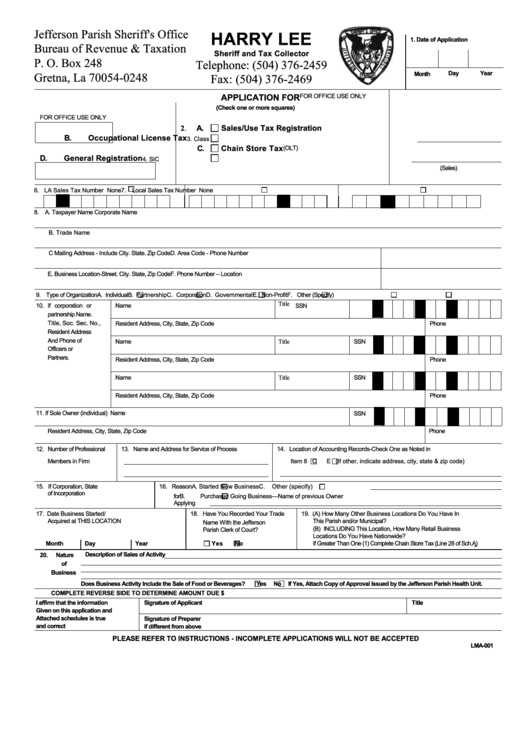 Fillable Gretna Tav Application Form Jefferson Parish Sheriff'S Office printable pdf download
