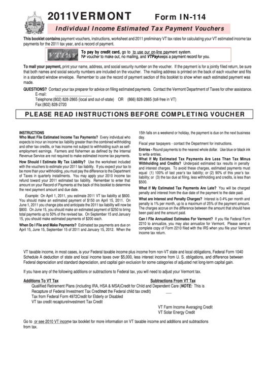 Form In114 Individual Estimated Tax Payment Vouchers 2011