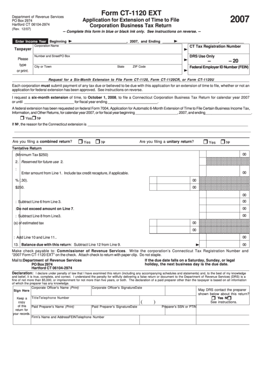 Form Ct1120 Ext Application For Extension Of Time To File