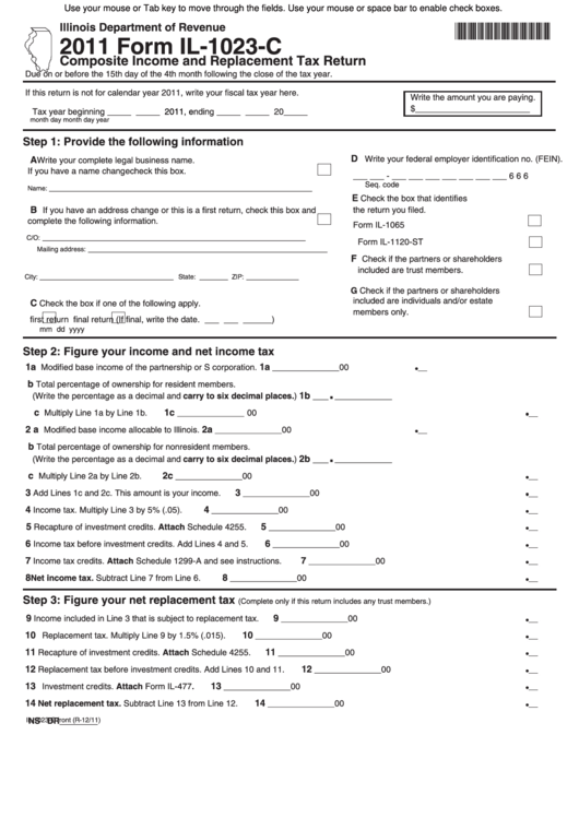 Fillable Form Il1023C Composite And Replacement Tax Return 2011 printable pdf download