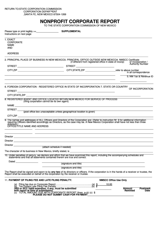 Nonprofit Corporate Report Form New Mexico printable pdf download