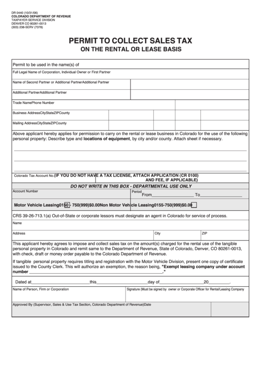 Form Dr 0440 Permit To Collect Sales Tax On The Rental Or Lease Basis