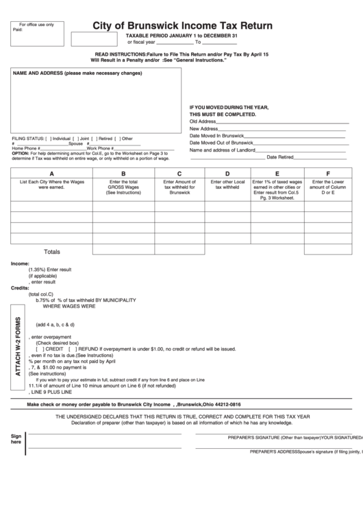 City Of Brunswick Tax Return Form printable pdf download