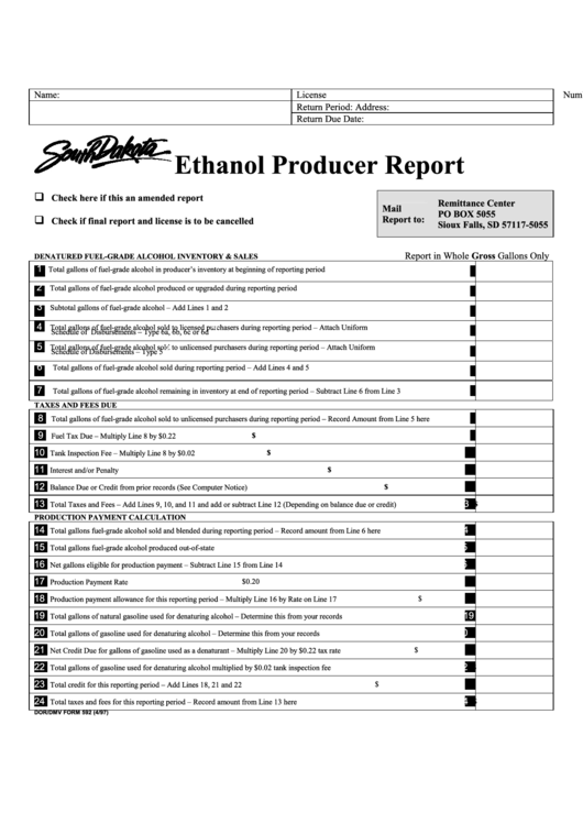Ethanol Producer Report Form South Dakota printable pdf download