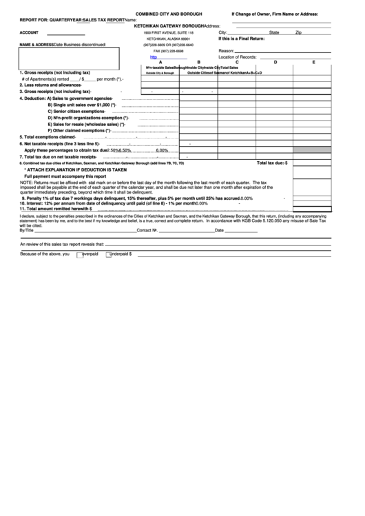 Combined City And Borough Sales Tax Report Ketchikan Gateway Borough