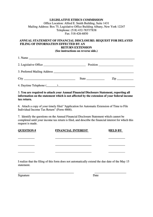 Annual Statement Of Financial Disclosure Request For Delayed Filing Of