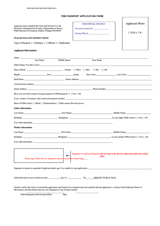 Fsm Passport Application Form Federated States Of