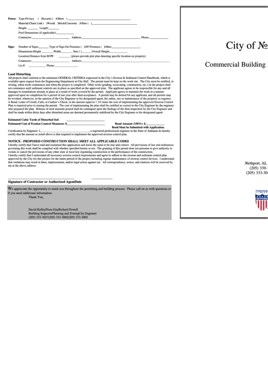 Fillable Commercial Building Permit Application Form City Of
