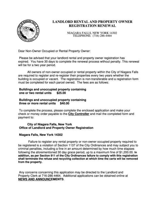 Landlord Rental And Property Owner Registration Renewal Form printable pdf download