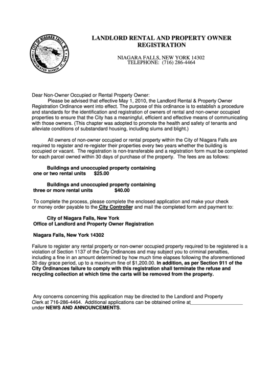 Landlord Rental And Property Owner Registration Form printable pdf download