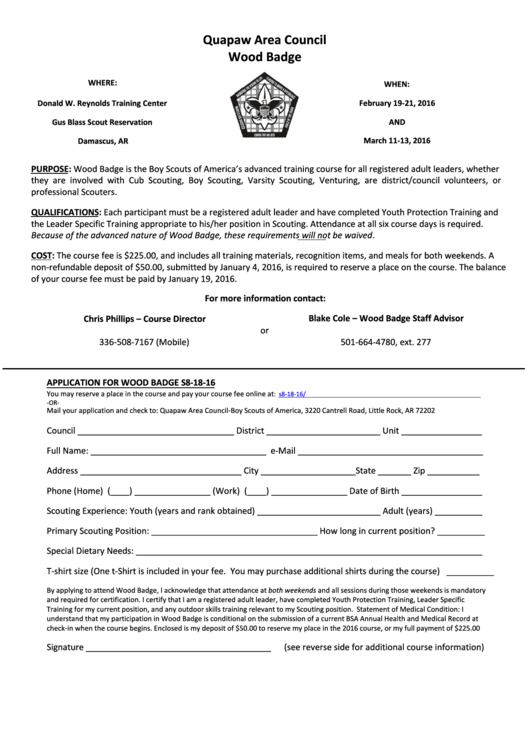 Fillable Application Form For Wood Badge printable pdf download