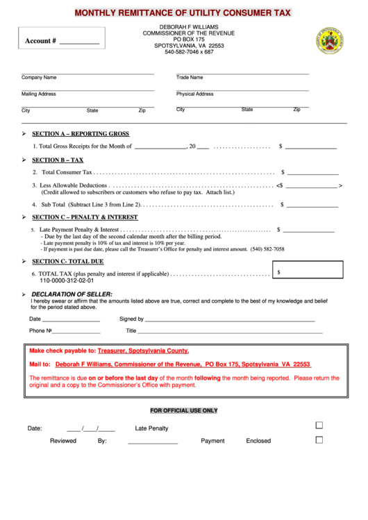 Monthly Remittance Of Utility Consumer Tax Form County Of