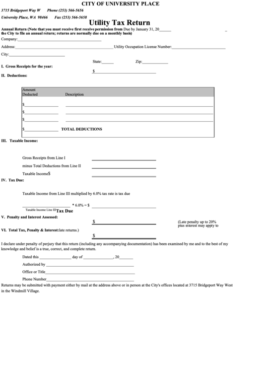 Annual Utility Tax Return Form printable pdf download