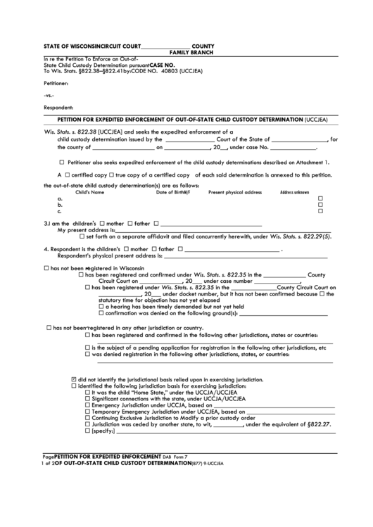 Fillable Petition For Expedited Enforcement Of OutOfState Child
