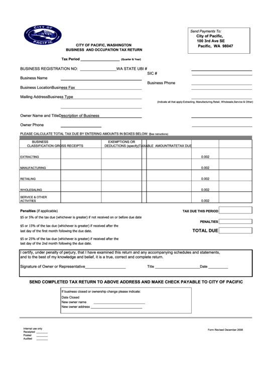 Business And Occupation Tax Return Form printable pdf download