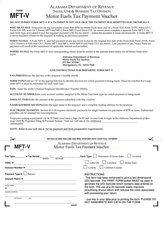 Fillable Form MftV Motor Fuels Tax Payment Voucher Alabama Department Of Revenue printable