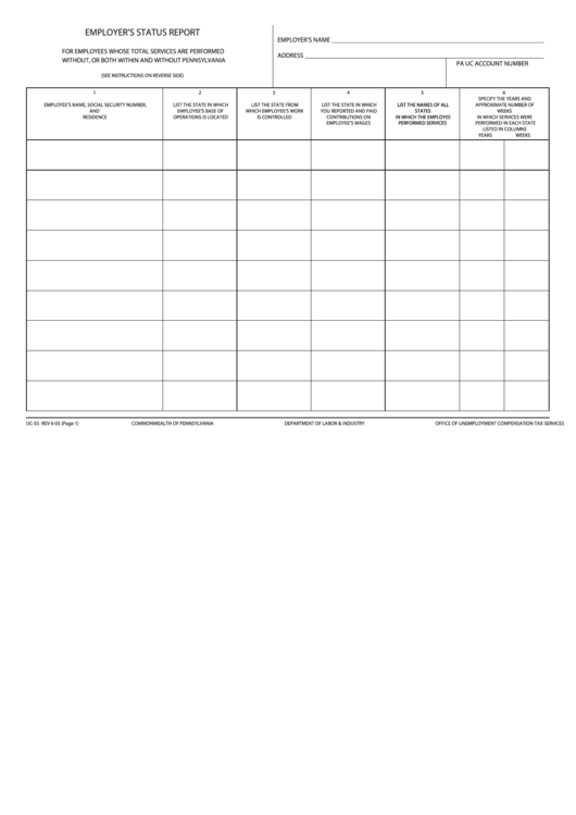 Fillable Form Uc55 Employer'S Status Report Commonwealth Of